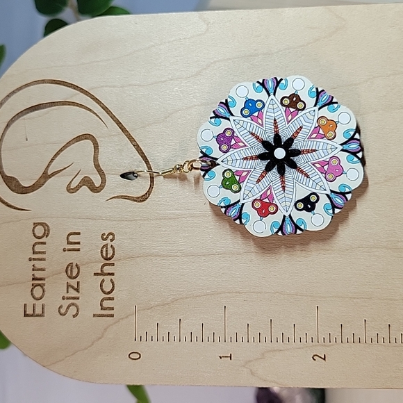 Mandala Wood Drop Earrings - Picture 2 of 4